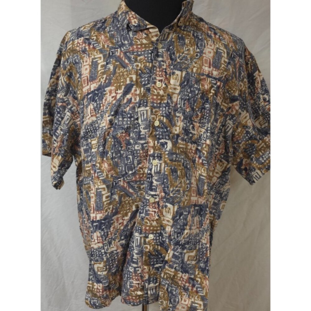 Robert Stock Mens XL Multicolor Abstract Geometric Double Needle Shirt